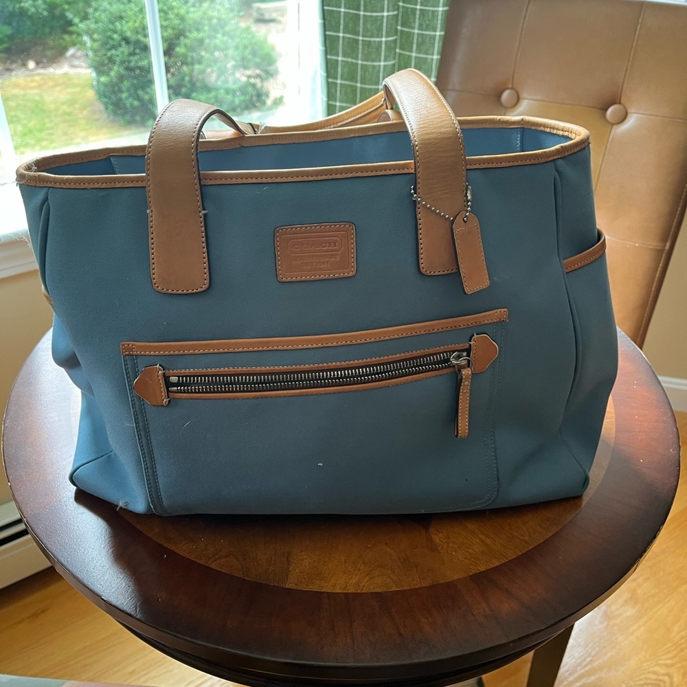Coach Blue and Tan Laptop Bag